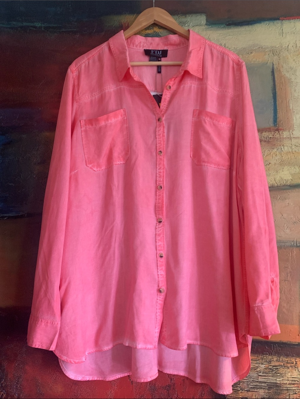 NWT Coral Pink Viscose Button up Blouse, Sz XXL